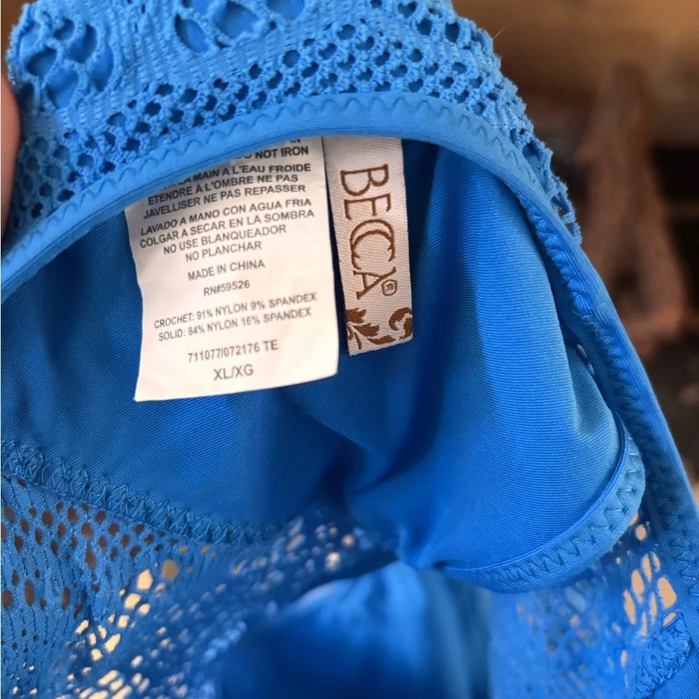 BECCA Blue Color Play Crochet Plunge One-Piece Swimsuit Size XL - Picture 2 of 7